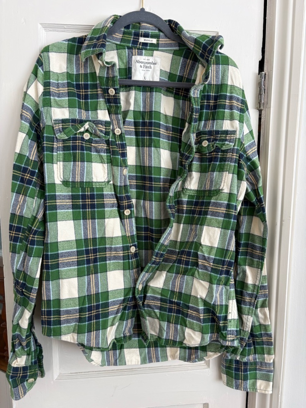Abercrombie & Fitch Green Navy Plaid Flannel Shirt